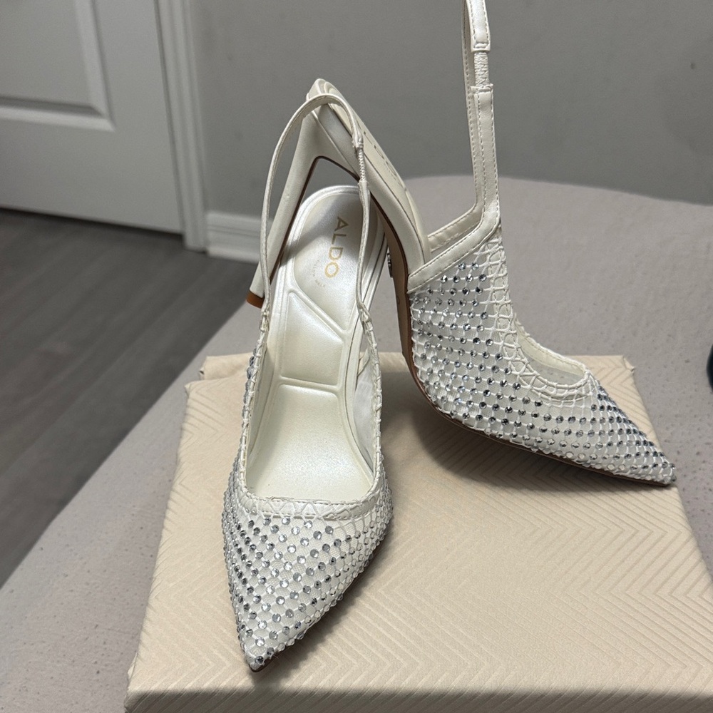 Aldo White and Silver Embellished Heels
